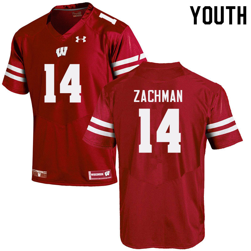 Youth #14 Preston Zachman Wisconsin Badgers College Football Jerseys Sale-Red - Click Image to Close